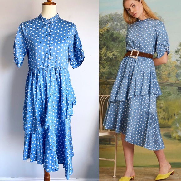 SISTER JANE Blue Jasmine Knot Ruffle Midi Dress